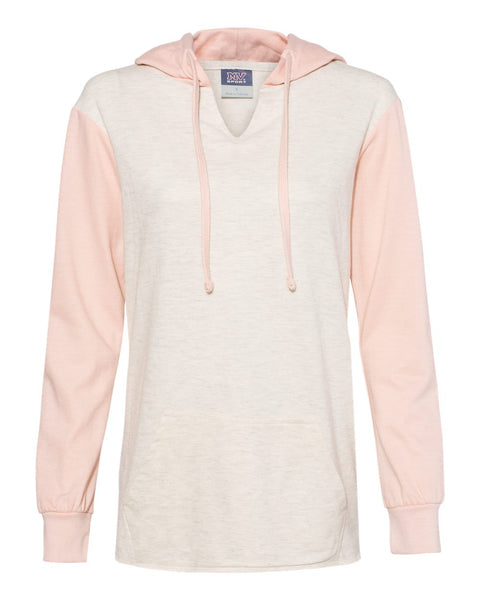 MV Sport - Women’s French Terry Hooded Pullover with Colorblocked Sleeves