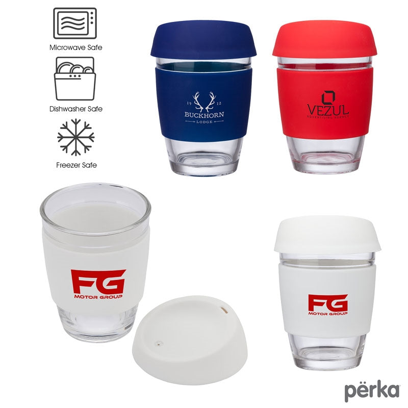 Perka® Rizzo 12 oz. Glass Mug w/ Silicone Grip & Lid