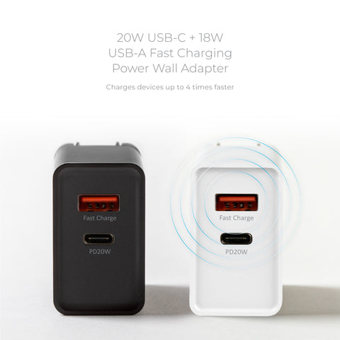 20W USB-C + 18W USB-A Fast Charging Power Wall Adapter