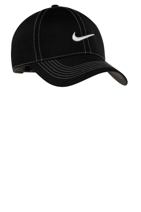 NEW Nike SWOOSH BASEBALL CAP *BLACK* PLAIN DRI FIT GOLF LEGACY FITTED PEAK  HAT