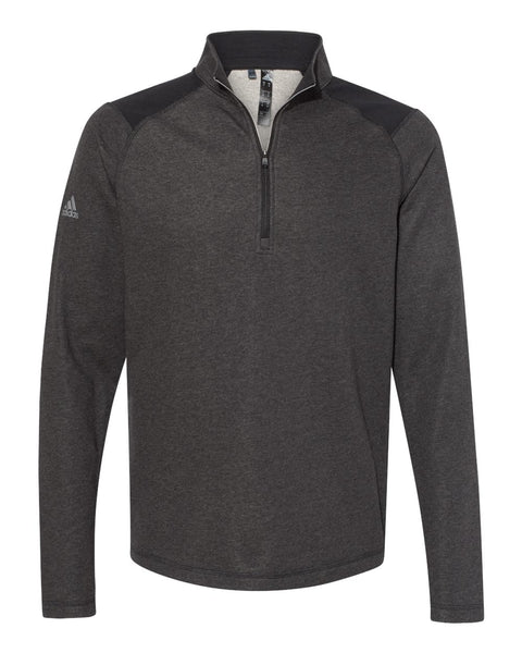 Adidas - Heathered Quarter-Zip Pullover with Colorblocked Shoulders