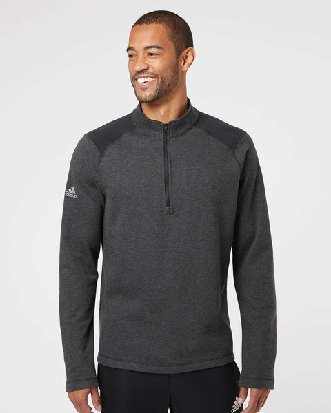 Adidas - Heathered Quarter-Zip Pullover with Colorblocked Shoulders