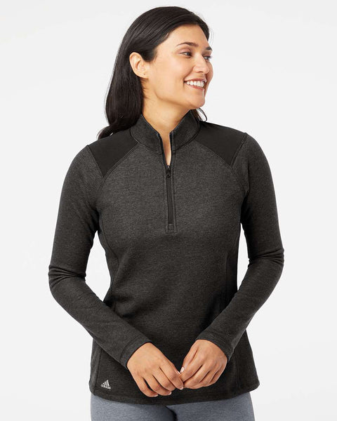 Adidas - Women's Heathered Quarter-Zip Pullover with Colorblocked Shoulders