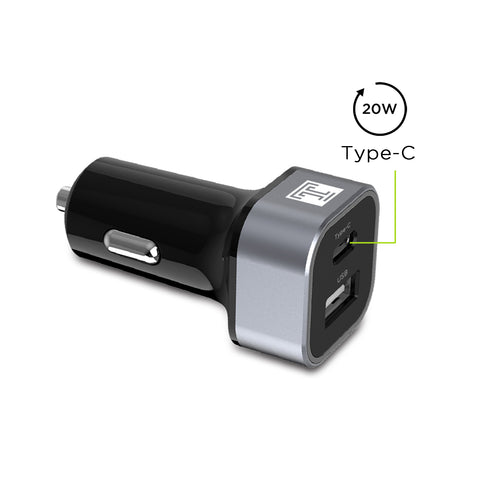 Dual USB-C (20W) + USB-A (12W) Fast-Charging (Max 32W) Output Port Car Charger