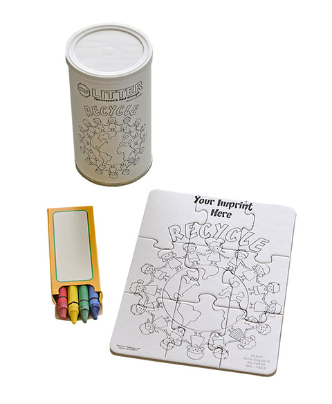 9 PIECE PUZZLE - 5" X 7" - SMALL COLORING PUZZLE WITH CRAYONS IN 12oz. CAN