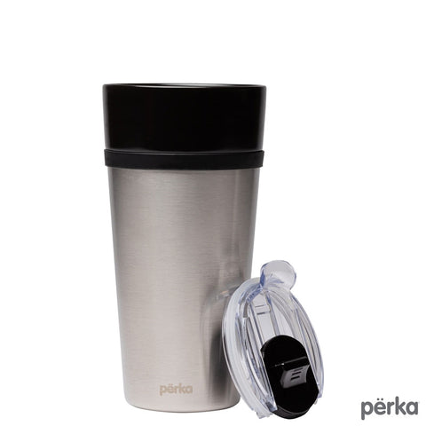 Perka® Linden 14 oz. Double Wall Ceramic Tumbler w/ Stainless Steel Outer