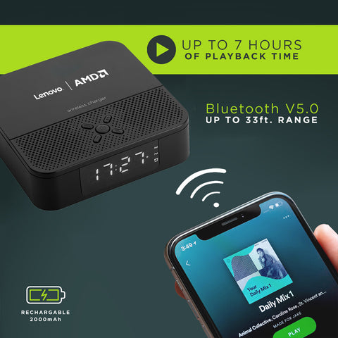 Special Version: 3-in-1 Bluetooth 5.0 Speaker with Wireless Charger & 24 Hour Military Time Alarm Clock