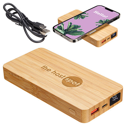 Bamboo 10000mAh Dual Port Power Bank with Wireless Charger