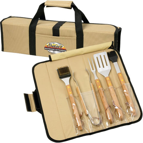 5 Piece BBQ Set (Bamboo) in Roll-Up Case