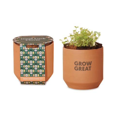 Left Right Modern Sprout® Tiny Terracotta Grow Kit Good Luck Clover