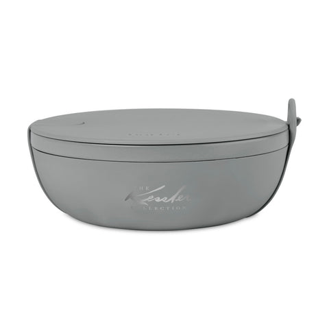 W&P w&p porter ceramic bowl lunch container w/ protective non-slip  exterior, cream 1 liter, lid & snap-tight silicone strap
